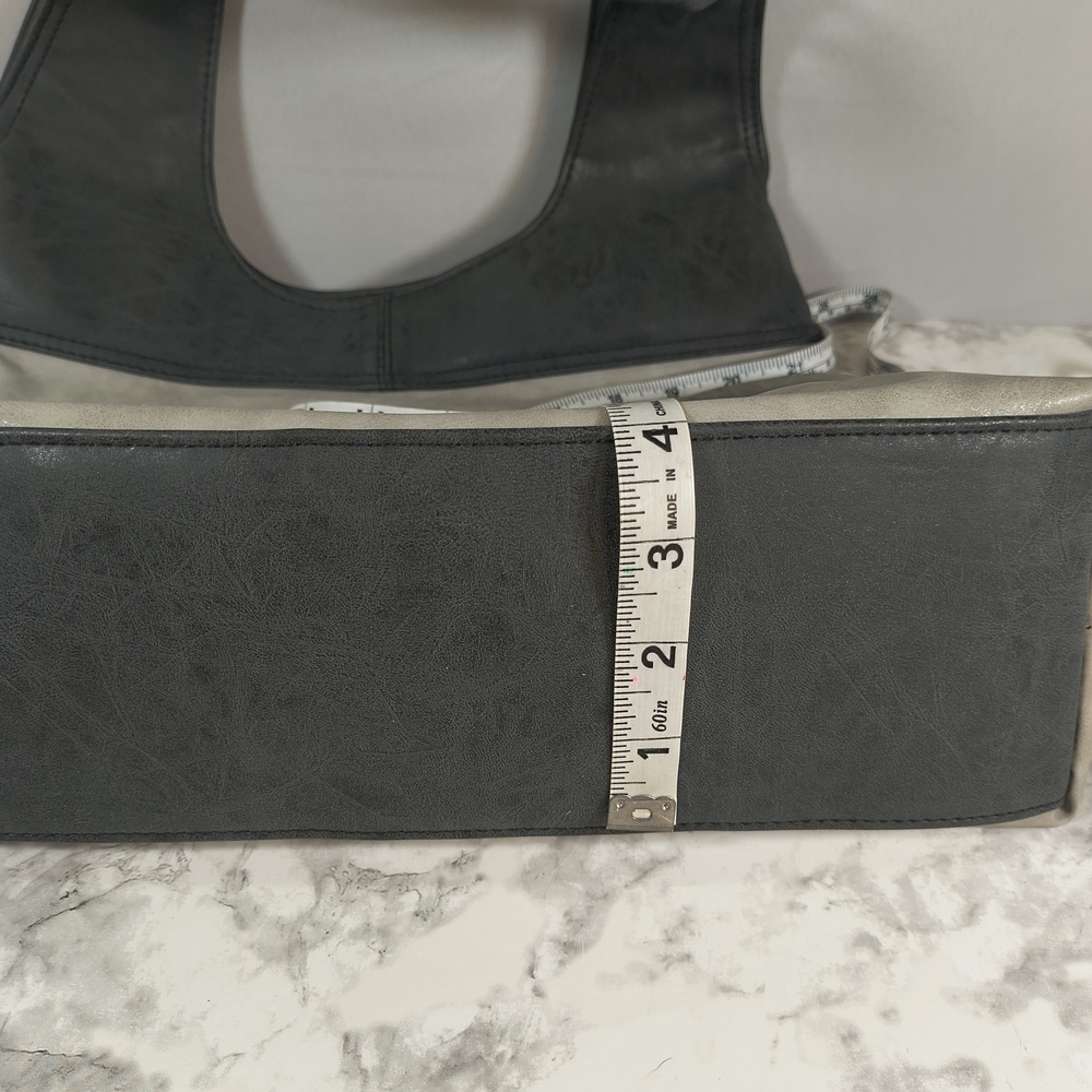 Striped Gray Vinyl Silver Stud Accents Shoulder Bag - Picture 7 of 11